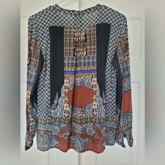 Tribal Jeans Arctic Dreamer Women's Blouse 100% Rayon Tassels Multicolor S/P - Picture 3 of 15